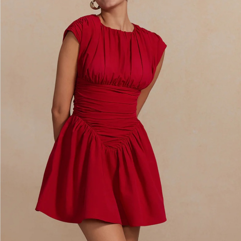 Micas Elegant Red Ruched Mini Dress SZ L